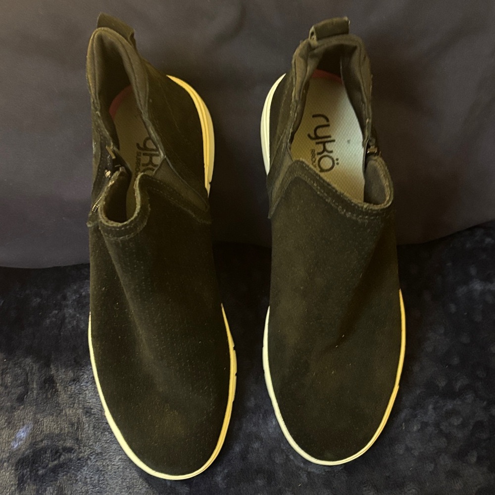 Ryka Black Suede and White Slip-On Shoes